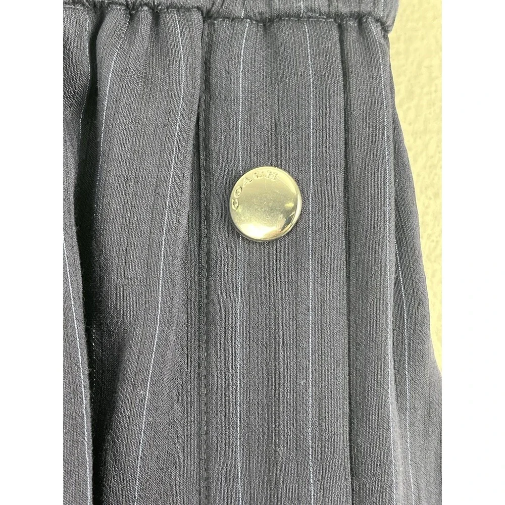 NWT Coach Stripe Tiered Skirt Sz 10 Navy Blue Midi Pinstripe Snap Preppy Coastal